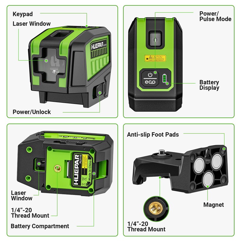 HUEPAR 2 Point and Cross Line Self Leveling Laser Alignment