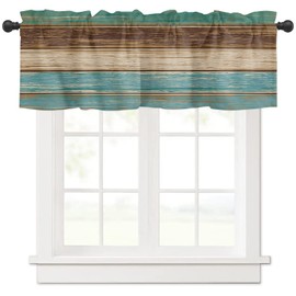 Zadaling Valance Curtain for Kitchen, Retro Rustic Barn Wood Teal Green Brown Window Valance for Living Room Scroll,Rod Pocket Valances for Bedroom Decor,Window Treatment Valance 1 Panel 18" x 54"