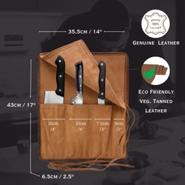 Autentico Leather Knife Roll Bag Professional Chef Knife Case, Durable Knife Sheath Holder, Cooks & Culinary Tools Carrying Storage, Portable Knife Wrap - 4 Slots