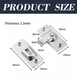 GIONAR 1 x Door Bolt 90 Degree, Small Sliding Door Lock, Door Bolt Inside, Bolt Lock, Sliding Bolt Lock for Slider 44 x 19 mm