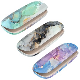 BestEioyo 3 Pack Eyeglasses Case, Durable Hard Shell Box Portable Protective Glasses Cover Box for Men and Women with Cleaning Cloth and Stylish Design, Marble