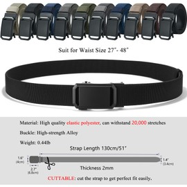 LionVII Ratchet Elastic Stretch Belts, 1 3/8" Slide Belt for Men with Automatic Buckle for Men Dress, Adjustable Trim to Fit 27-46" Waist (Black)