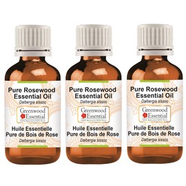 Greenwood Essential Natural Pure Rosewood Essential Oil (Dalbergia sissoo) Natural Pure Therapeutic Quality Steam Distilled (Pack of Three) 100 ml x 3 (10 oz)