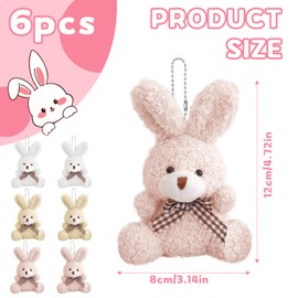 dellyy Rabbit Pendant Plush x 6 Pieces, Small Plush Rabbit Pendant, Plush Rabbit Pendant for Easter, Key Ring Rabbit Plush, Plush Rabbit Bag Pendant, Easter Bunny Cuddly Toy (A)