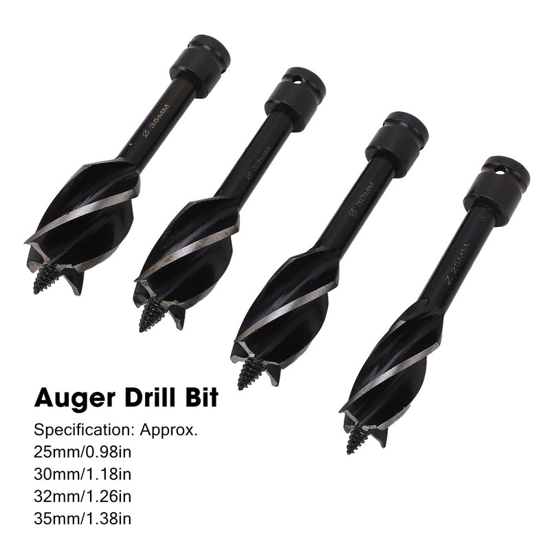 4 Pcs Wood Auger Bit 4 Flute Detachable Hex Shank