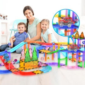 PicassoTiles 2pcs Magnetic Toy Car Set Highly Detailed Compatible with Magnet Race Track STEM Truck Replacement Accessories Educational Construction Building Kits for Toddlers Boys & Girls Ages 3+