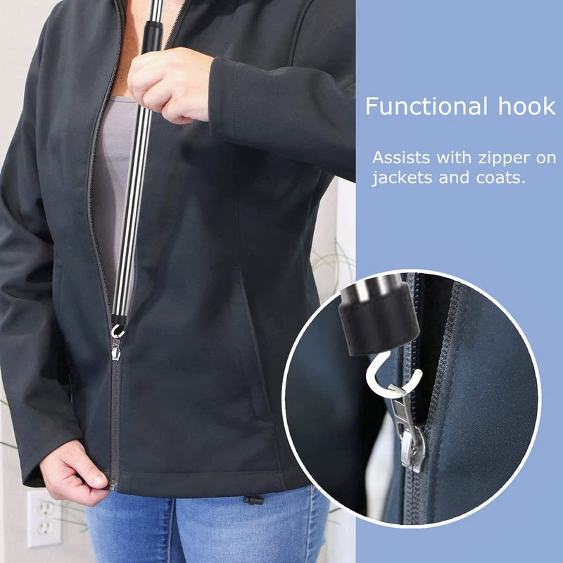 Forzaddik Adjustable Dressing Stick with Sock Aid & Zipper Puller