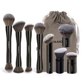 MAANGE 8 Pcs Makeup Brushes with Bag, Double-End Multi-functional Makeup Brushes for Blending Liquid Powder Concealer Cream Blush Buffe, Black
