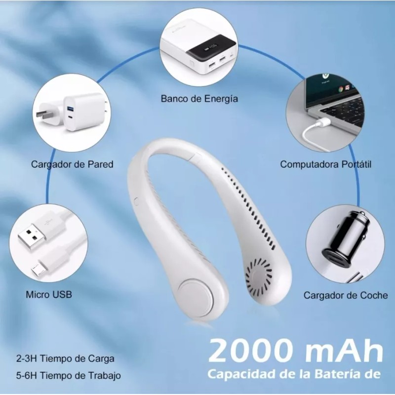 A&R Abanico Portátil Para Cuello Recargable Turbo