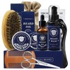 Shoonlo Barba Kit Cuidado, 8 en 1 Kit Barba Hombre con Rodillo para Barba, Cepillo, Aceite, Peine, Champu, Balsamo, Tijera, Bolsa de Arpillera - Regalos para Barba Crecimiento y Cuidado