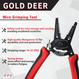 GOLD DEER Wire Stripping Tool for 10-22 AWG with Safety Lock Wire Stripper Tool Wire Crimping Tool Solid Wire Cutter Multifunctional Needle Nose Pliers Wire Stripper and Cutter Stranded Wire Cutter