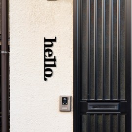 Metal Hello Sign, Welcome Outdoor Metal Wall Decor, Home Front Door Entryway Vertical Wall Decoration, Black Metal Hello Sign (15x4 inches)