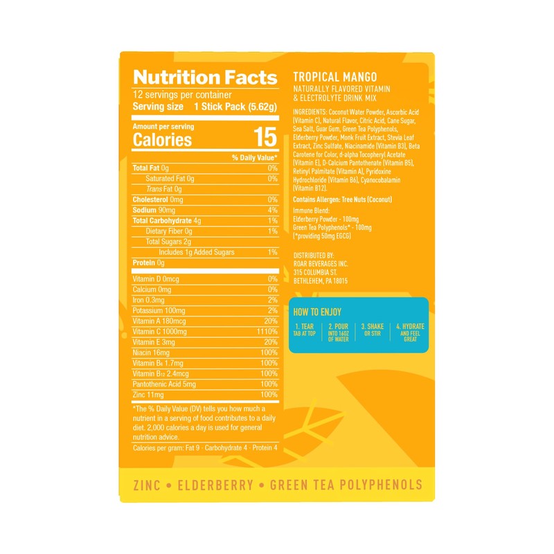 Roar Immune Support Powder - Hydration Packets with Zinc and