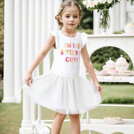 V.&GRIN Girls Unicorn Dress 4T White Toddler Tutu Birthday Summer Short Sleeve Tulle Sundress