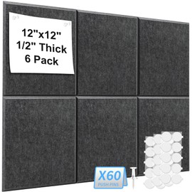 EVOKUPAZ Large Cork Boards for Walls, 6 Pack 1/2" Thick Felt Wall Tiles with Safe Removable Adhesive Tabs and 60 Push Pins, Bulletin Board Pin Board, Cork Boards for Office 36"x24" -Black