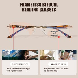 ZESAKER Rimless Bifocal Reading Glasses for Women Frameless Rectangle Bifocal Clear Top Readers for Women Blue Light Blocking Progressive Transition Eyeglasses (Tortoise, 3.0)