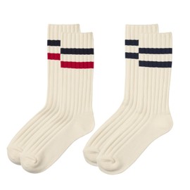 Okamoto Men's Women's Line Socks, Cotton, Ribbon, 2 Pairs Set, Spring and Summer, Fit, Assortment 2