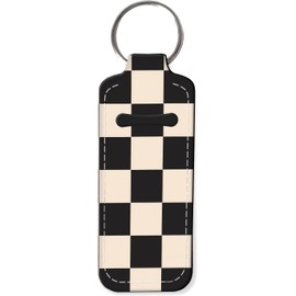 KLLRO RUO Chapstick Holder Keychain Fashion Lipstick Sleeve Lip Balm Portable Pocket Lip Gloss Tube Holder Clip-on Makeup Travel Accessories - Black Beige Plaid