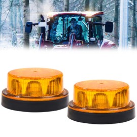 Ygmylandbb LED Strobe Warning Light, Yellow Flashing Strobe Beacon Light, 12V 24V Mini Round Roof Top Strobe Beacon Light for Forklift Vehicle Truck Golf Cart Tractor Automobile, Set of 2