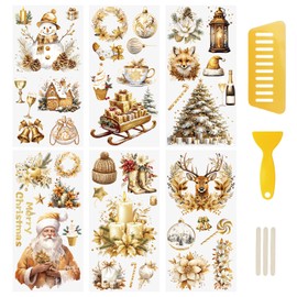 WANDIC 6PCS Christmas Gold Rub On Transfer Sticker, Merry Christmas Transfer Decals for DIY Scrapbooking Photo Albums Furniture