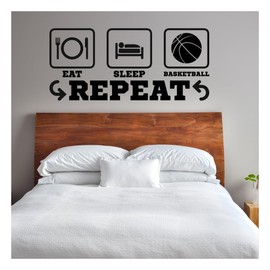 Eat Sleep Basketball Repeat Wall Decal, Basketball Gifts, Basketball Wall Decor, Basketball Vinyl Stickers, Basketball Wall Art (Choose Your Size and Color)