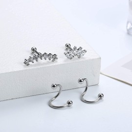 Sanfenly 25Pcs Cartilage Earrings Hoop Studs for Women Piercing CZ Stainless Steel 16-20G Labret Flat Ball Back Earrings Daith Tragus Helix Earrings