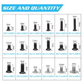 360 Piece Screw Assortment Set, M2/M2.5/M3 Black Screws Assortment Set for Laptop Computer Repair Screws, 18 Sizes