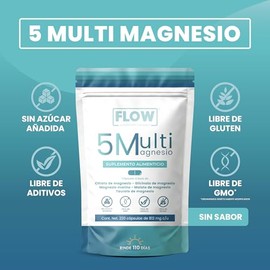Flow Supplement | 5 MULTI MAGNESIO | 220 Cápsulas de 812 mg | Suplemento Alimenticio para *3 meses y medio* - Aporte diario de magnesio - Sin Azúcar n