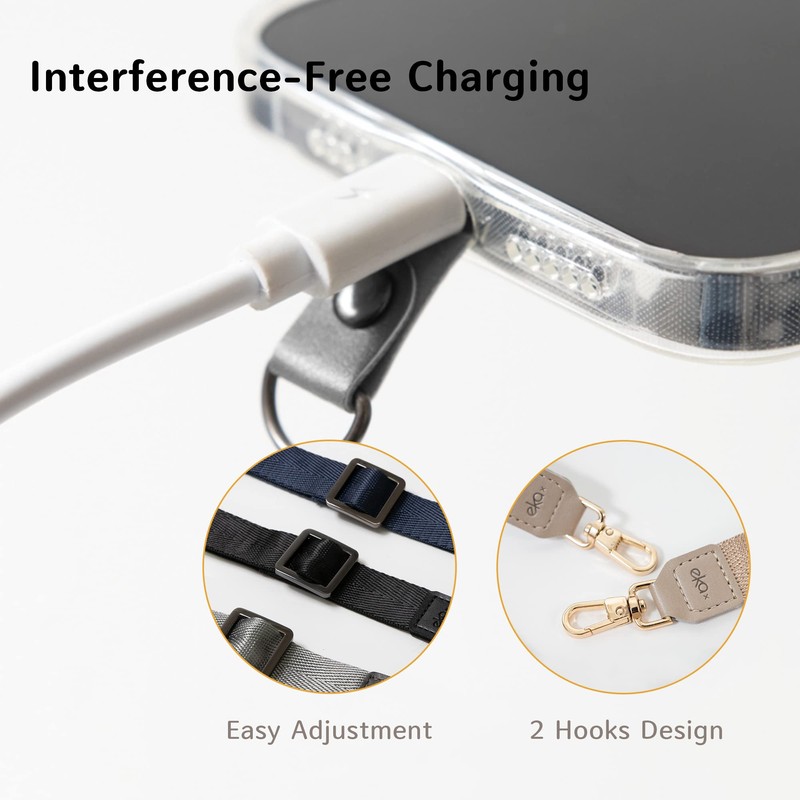 EKAX Adjustable Nylon Lanyard with Double Hook and PU Leather