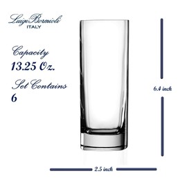 Luigi Bormioli Strauss 13.25 Oz Long Drink Glasses - Set of 6 Square-Shaped Highball Glassware, Made in Italy for Cocktails, Water, Juice, Spirits - Dishwasher Safe Drinkware