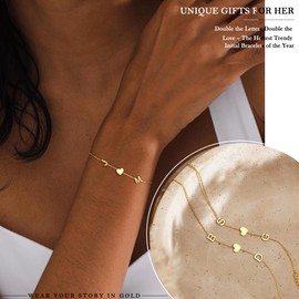 Gold Initial Bracelets for Women - Initial Bracelet Teen Gifts Trendy Stuff Stocking Stuffers for Teens Mom Christmas Gifts for Grandma Wife Best Friend Birthday Gift for Women with 2 Initials Back to