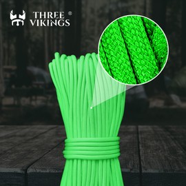 Three Vikings Cuerda de paracord - Fabricada en EE. UU. - 340 kg - 100% nailon - Tipo IV - Núcleo de 11 hebras - Más fuerte que el cordón de paracord 550 - Verde neón - 61 m.