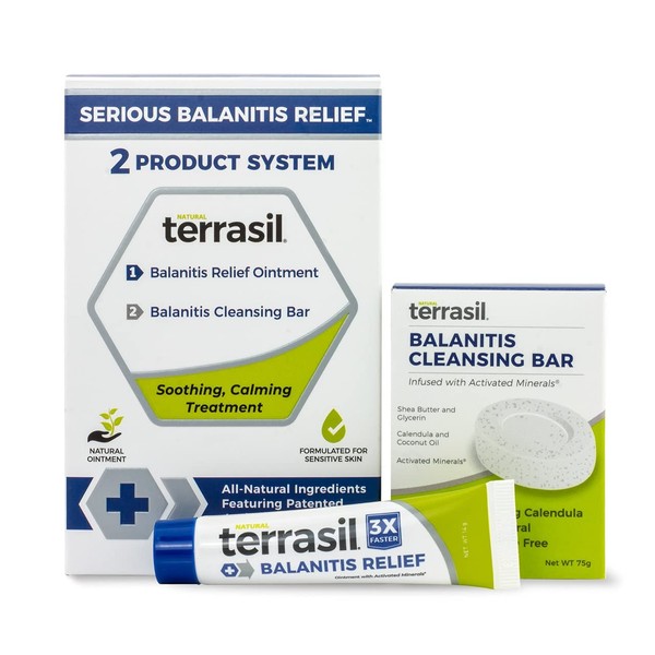 Balanitis Treatment 2-Product Ointment and Cleansing Bar System by Terrasil with All-Natural Activated Minerals for Relief of Balanitis Symptoms, Irritation and Inflammation (14gm tube + 75gm soap)