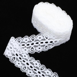 9.1M/10 Yards White Lace Ribbon, 3cm Wide Floral Eyelet Lace Trim Elastic Vintage White Laces Fabric for Garment Sewing Gift Wrapping Wedding Decoration DIY Crafts