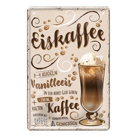 Iced Coffee Tin Sign - Retro Decorative Coffee Espresso Sign - Metal Sign for Decorating Kitchen Coffee Shop Coffee House American Cafe Diner Bistro - Instructions Recipe for Mixing Yourself - 20 x 30