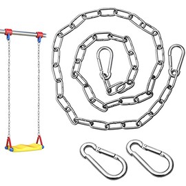 yeestone Heavy Duty Chain, 1m Metal Chain, Stainless Steel Chain with 2 Carabiners, Galvanised Chain for Swing, Bird Feeders, Billboards, Gate, Bin(Silver)