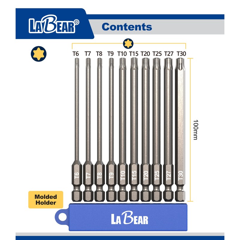 LABEAR - TORX Bit Set, 10-Piece 6 Point TORX Screwdriver