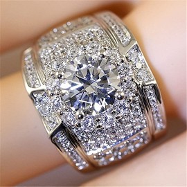 S925 Sterling Silver Cubic Zirconia CZ Band Rings 18K Gold Plated Bling Pinky Ring Simulated Diamond Iced Out Ring CZ Punky Rappers Ring Full Diamond Men's Ring Hip Hop Ring for Men Big Boss Rings 8