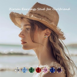 Birthstone Ohrring Flat Back Stud für Frauen Natürlicher Rohstein Sensible Ohr Funkelnde Ohrringe Studs Handgemachte Inoxidable Screwback Ohrringe (Gold-red (Jan))