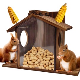Wooden Squirrel Feeder, Squirrel Feeder House with Flexible Roof, Large Capacity Squirrel Feeding Stations, Chipmunk Squirrel Feeding Platform for Backyard Garden