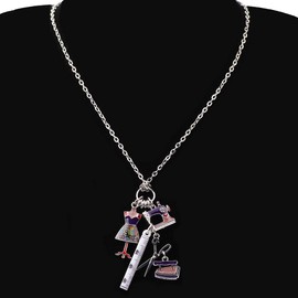 BONSNY Statement Enamel Rhinestone Chain Sewing Machine Necklaces Pendant Original Design for Women Girls Jewelry (Violet)