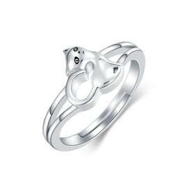 Cat Ring Sterling Silver Adjustable Cat Ring Jewellery Gifts for Women Girls, Sterling Silver
