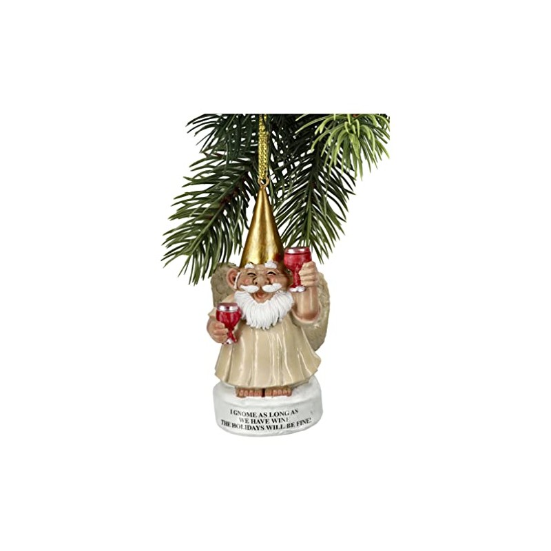 Pacific Giftware Garden Gnome Angel with Wine for Hanging, Christmas