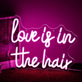 Alkkign “Love is in the Hair” Neon Sign Letter Neon Signs Hair Led Neon Light Pink LED Neon Lights for Barbers Beauty Salon Store Decoration