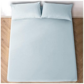 Fitted Bed Sheets King Size (150x200 cm) - Breathable Fitted Sheet 25cm(10") Deep - Elasticated Corners Bottom Sheet - Sky Blue