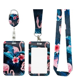 ZOSTLAND 3 in 1 ID Badge Holder with Lanyard and Heavy Duty Retractable Reel,Flamingo Badge Holders with Clip,Card Protector for Nurse Doctor Teacher Student Office Employees (Flamingo)