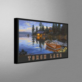 Torch Lake Michigan Professionally Framed Giclee Archival Canvas Wall Art for Home & Office from Watercolor by Outdoor and Wildlife Artist Darrell Bush 12" x 18"