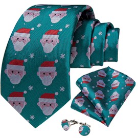 DiBanGu - Juego de corbatas de Navidad para hombre, diseño de corbatas de seda y bolsillo con caja de regalo, corbata de Navidad, Teal Santa Claus, Talla única