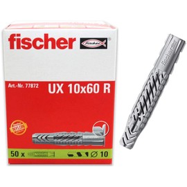 fischer | Caja Con 50 Taquetes UX de Nylon 10 mm, Para Todo Tipo De Pared