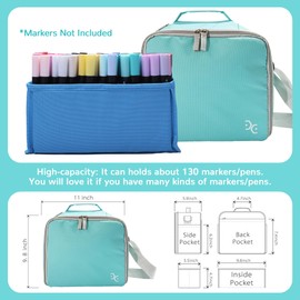 Togood Storage Tote Bag for Marker Pens Brush Pen Coloring Pencils Books Art and Crafts Supplies Tools Cosmetics, Up to 130 Pens,light green